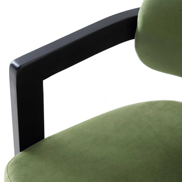 Stanford Curved Black Wood Frame Moss Green Velvet Chair
