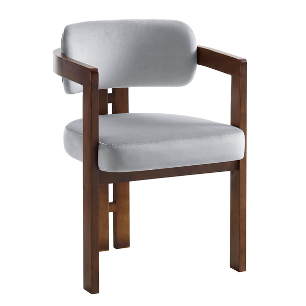 Stanford Curved Walnut Wood Frame Grey Velvet Chair