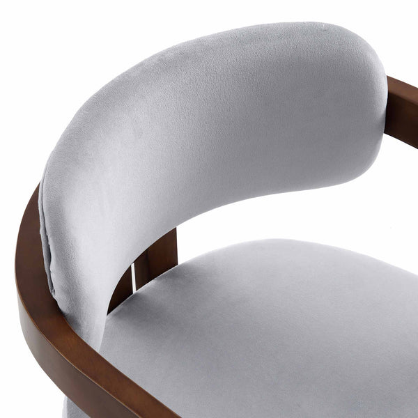 Stanford Curved Walnut Wood Frame Grey Velvet Chair