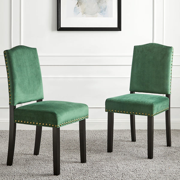 Draycott Set of 2 Pine Green Velvet Dining Chairs