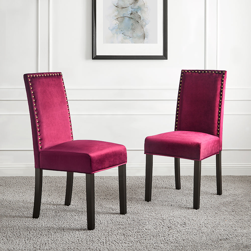 Maidwell Set of 2 Crimson Red Velvet Dining Chairs | daals.com