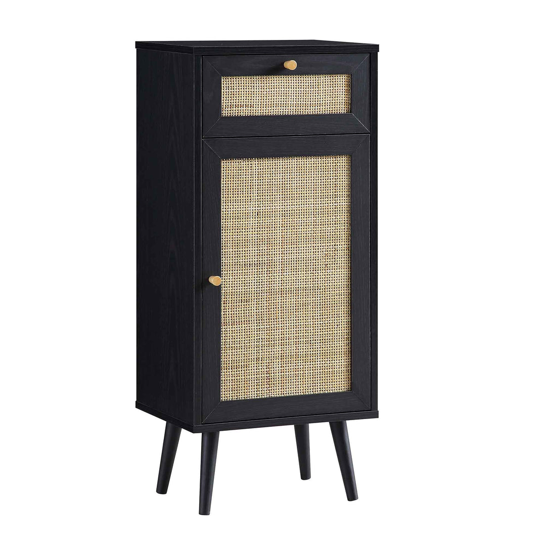 Frances Woven Rattan 1-Door Bathroom Cabinet, Black | daals.com