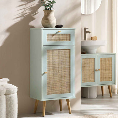 Frances Woven Rattan 1-Door Bathroom Cabinet, Mint