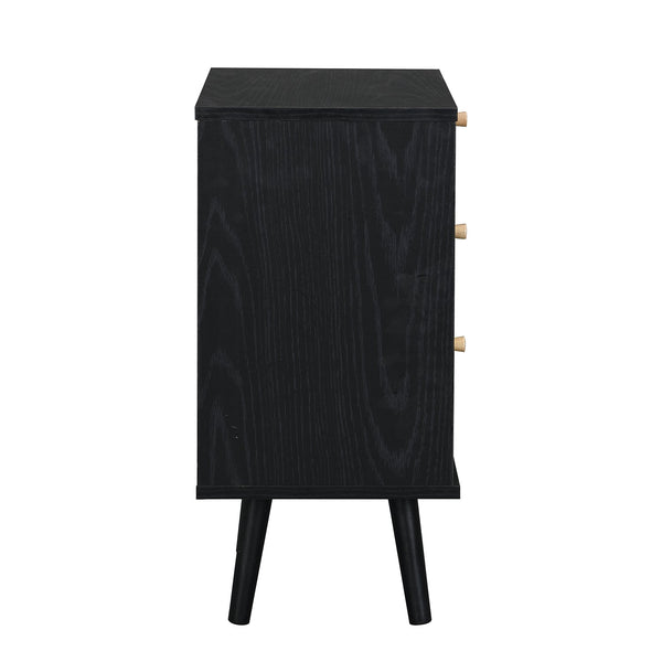 Anya Woven Rattan 3-Drawer Nightstand in Black