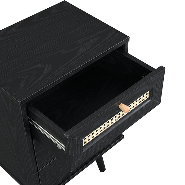 Anya Woven Rattan 3-Drawer Nightstand in Black
