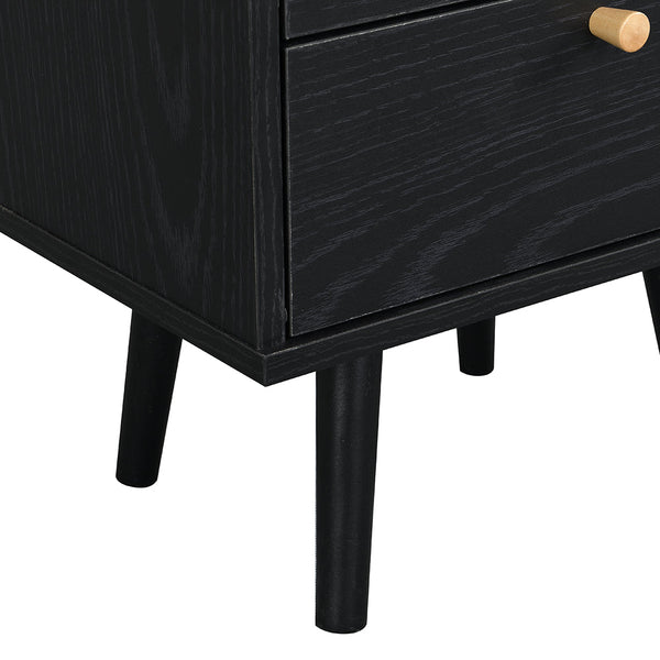Anya Woven Rattan 3-Drawer Nightstand in Black