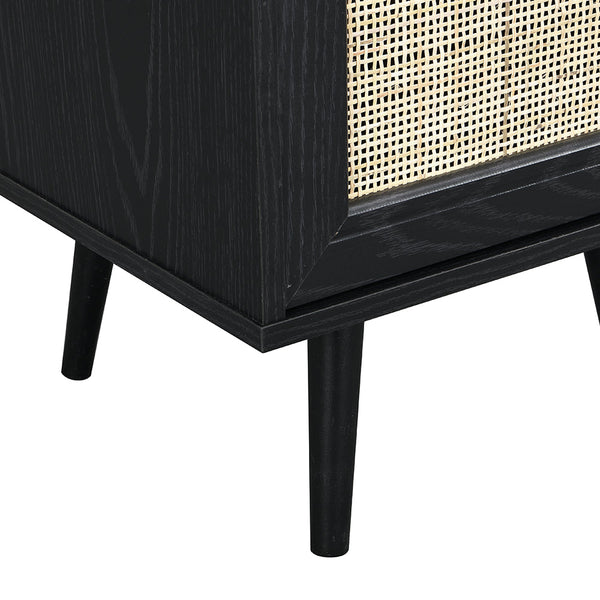 Frances Woven Rattan 1-Door Nightstand in Black