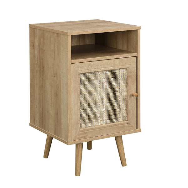 Frances Woven Rattan 1-Door Nightstand in Natural