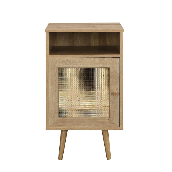 Frances Woven Rattan 1-Door Nightstand in Natural