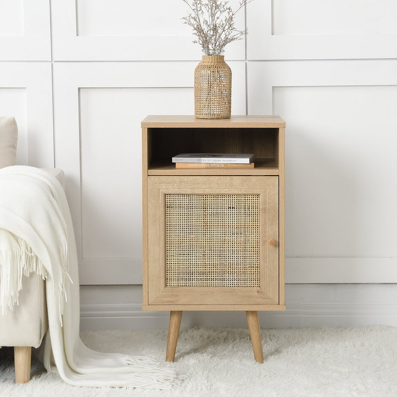 Frances Woven Rattan 1-Door Nightstand in Natural
