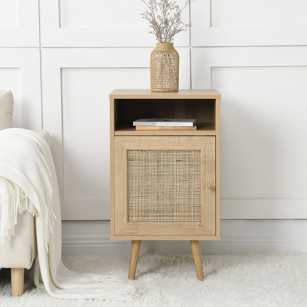 Frances Woven Rattan 1-Door Nightstand in Natural