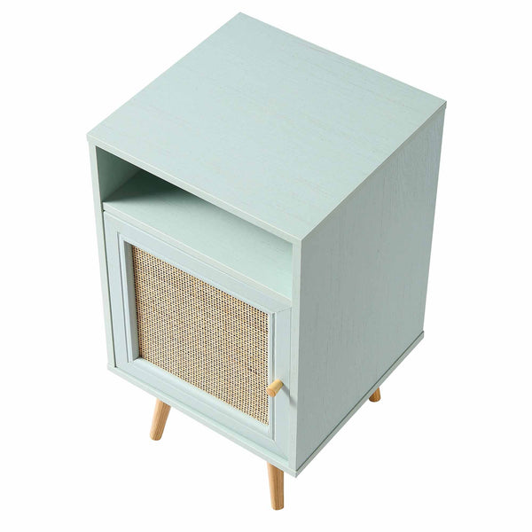 Frances Woven Rattan 1-Door Nightstand in Mint