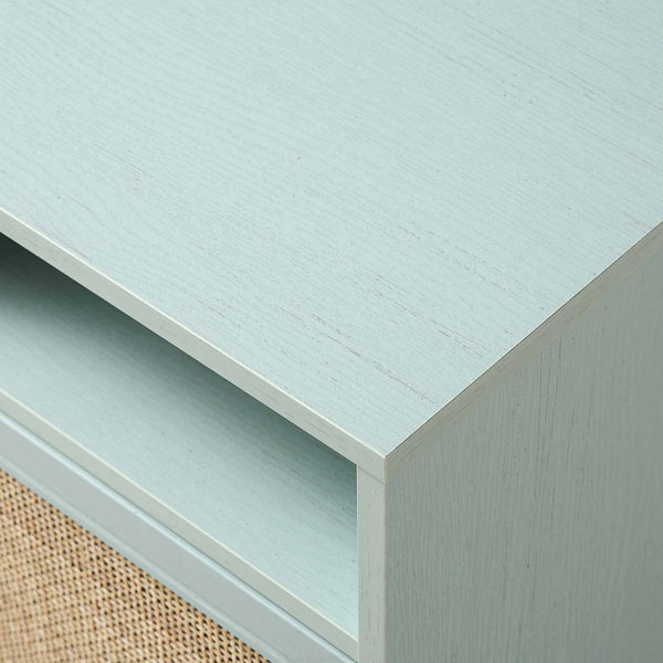 Frances Woven Rattan 1-Door Nightstand in Mint