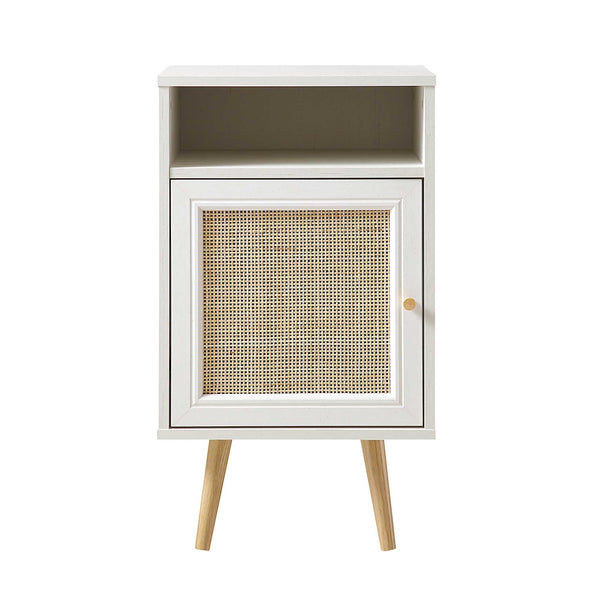 Frances Woven Rattan 1-Door Nightstand in White