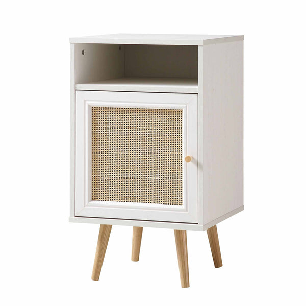 Frances Woven Rattan 1-Door Nightstand in White