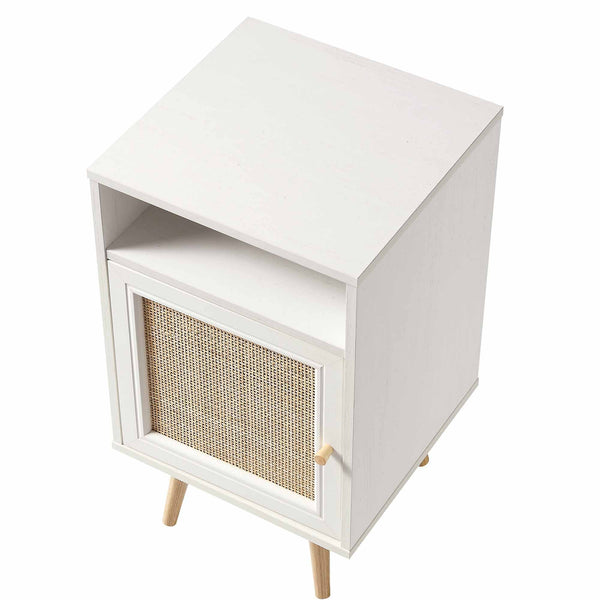 Frances Woven Rattan 1-Door Nightstand in White