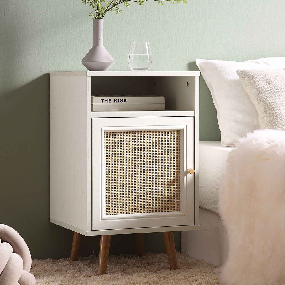 Frances Woven Rattan 1Door Nightstand in White