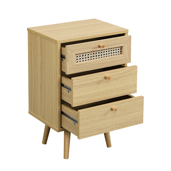 Anya Woven Rattan 3-Drawer Nightstand in Natural