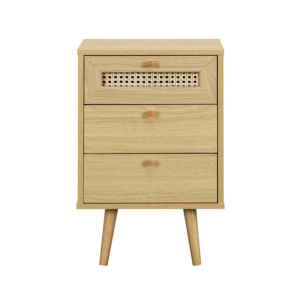 Anya Woven Rattan 3-Drawer Nightstand in Natural