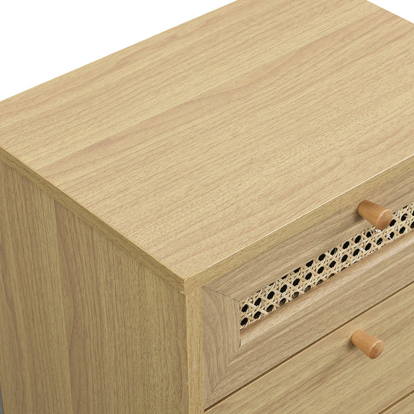 Anya Woven Rattan 3-Drawer Nightstand in Natural