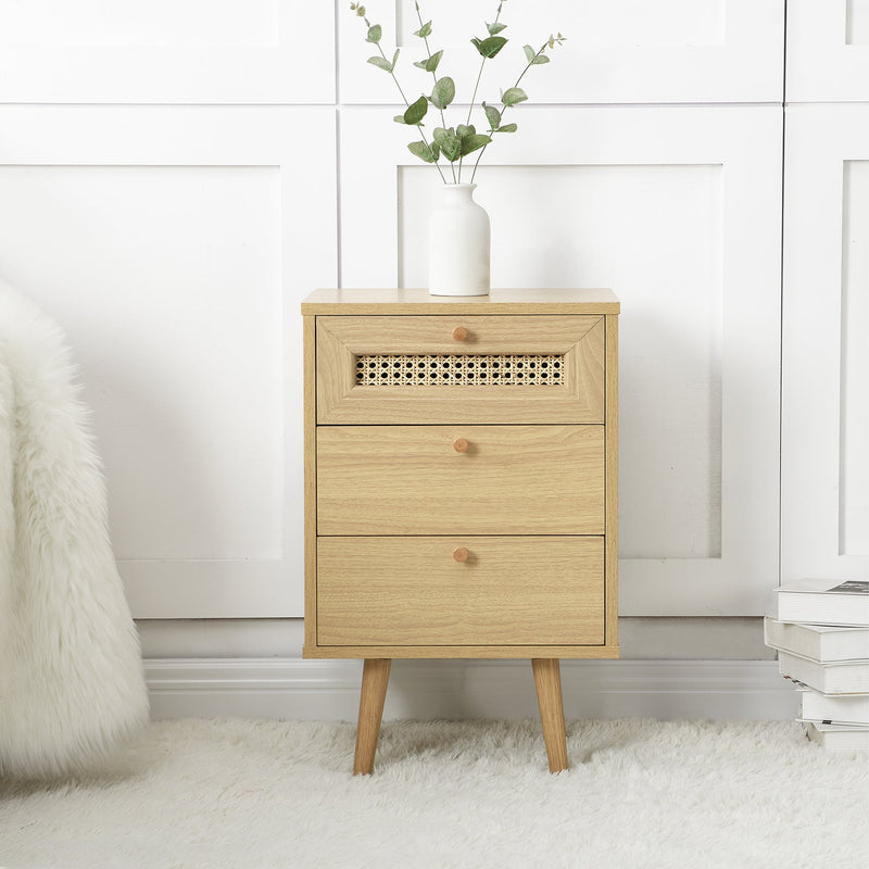 Anya Woven Rattan 3-Drawer Nightstand in Natural