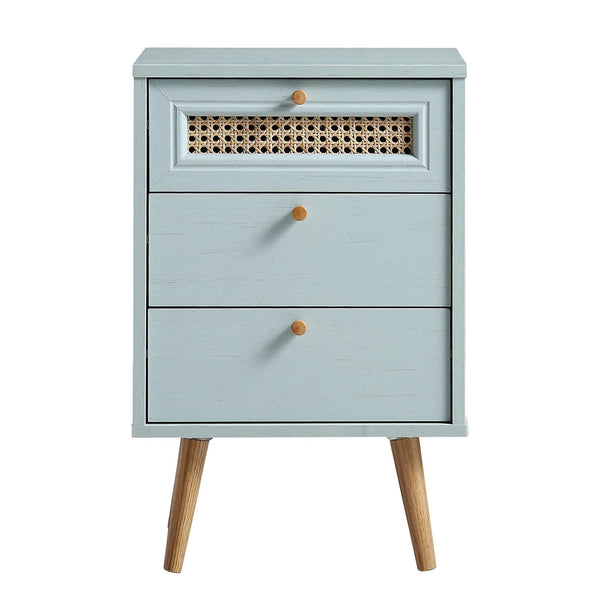 Anya Woven Rattan 3-Drawer Nightstand in Mint