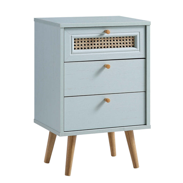 Anya Woven Rattan 3-Drawer Nightstand in Mint