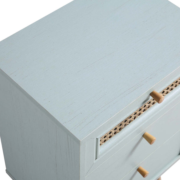 Anya Woven Rattan 3-Drawer Nightstand in Mint