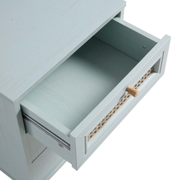 Anya Woven Rattan 3-Drawer Nightstand in Mint