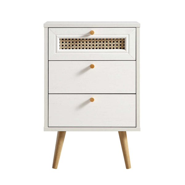 Anya Woven Rattan 3-Drawer Nightstand in White