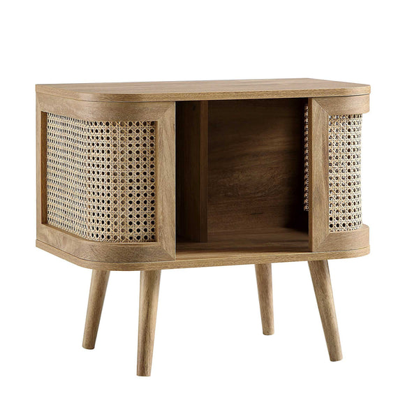 Izzy Curved Rattan Nightstand, Natural