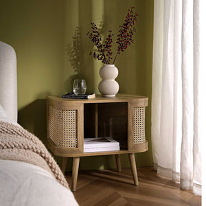 Izzy Curved Rattan Nightstand, Natural