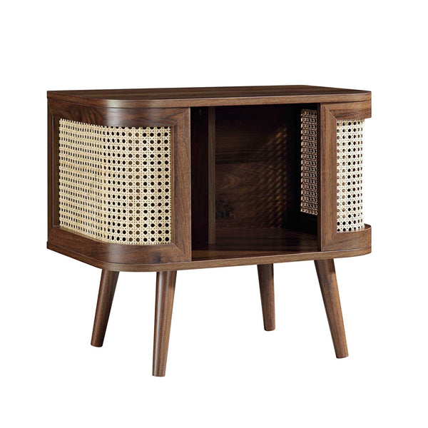 Izzy Curved Rattan Nightstand, Walnut