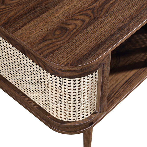 Izzy Curved Rattan Nightstand, Walnut