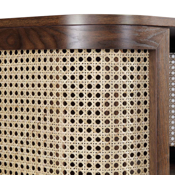 Izzy Curved Rattan Nightstand, Walnut