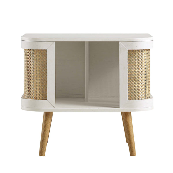 Izzy Curved Rattan Nightstand, White