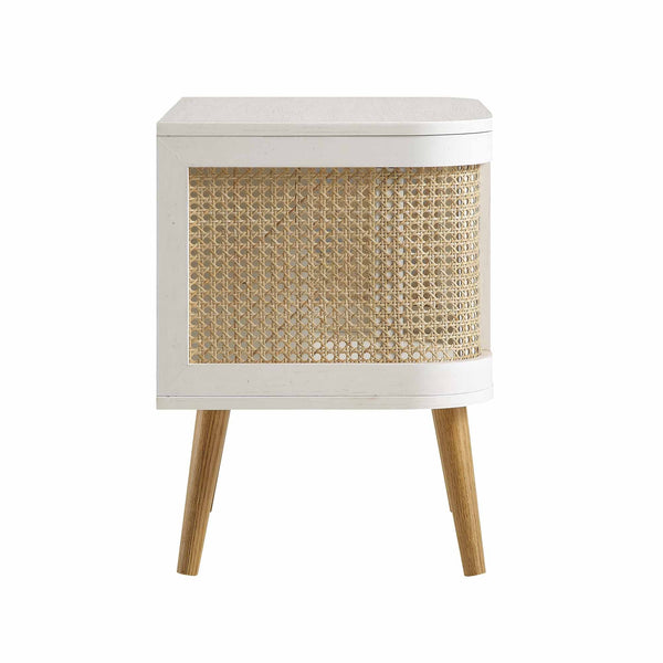 Izzy Curved Rattan Nightstand, White