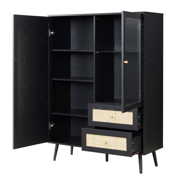 Frances Woven Rattan Display Cabinet, Black