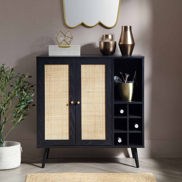 Frances Woven Rattan Drinks Cabinet, Black