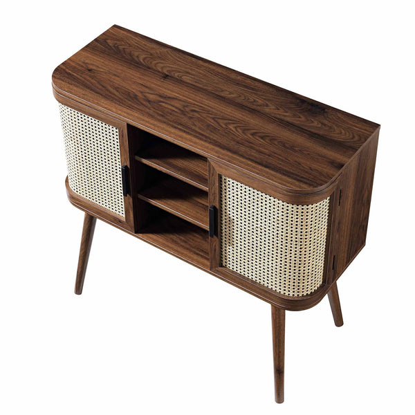 Izzy Curved Rattan 2-Door Buffet Sideboard, Walnut
