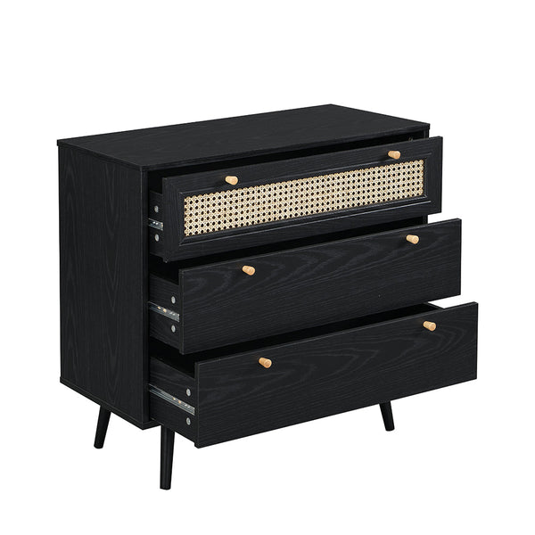 Anya Woven Rattan 3 Drawer Dresser in Black