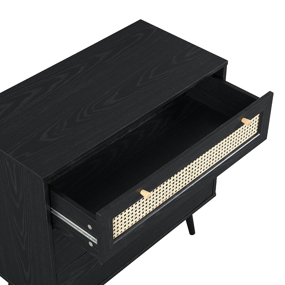 Anya Woven Rattan 3 Drawer Dresser in Black