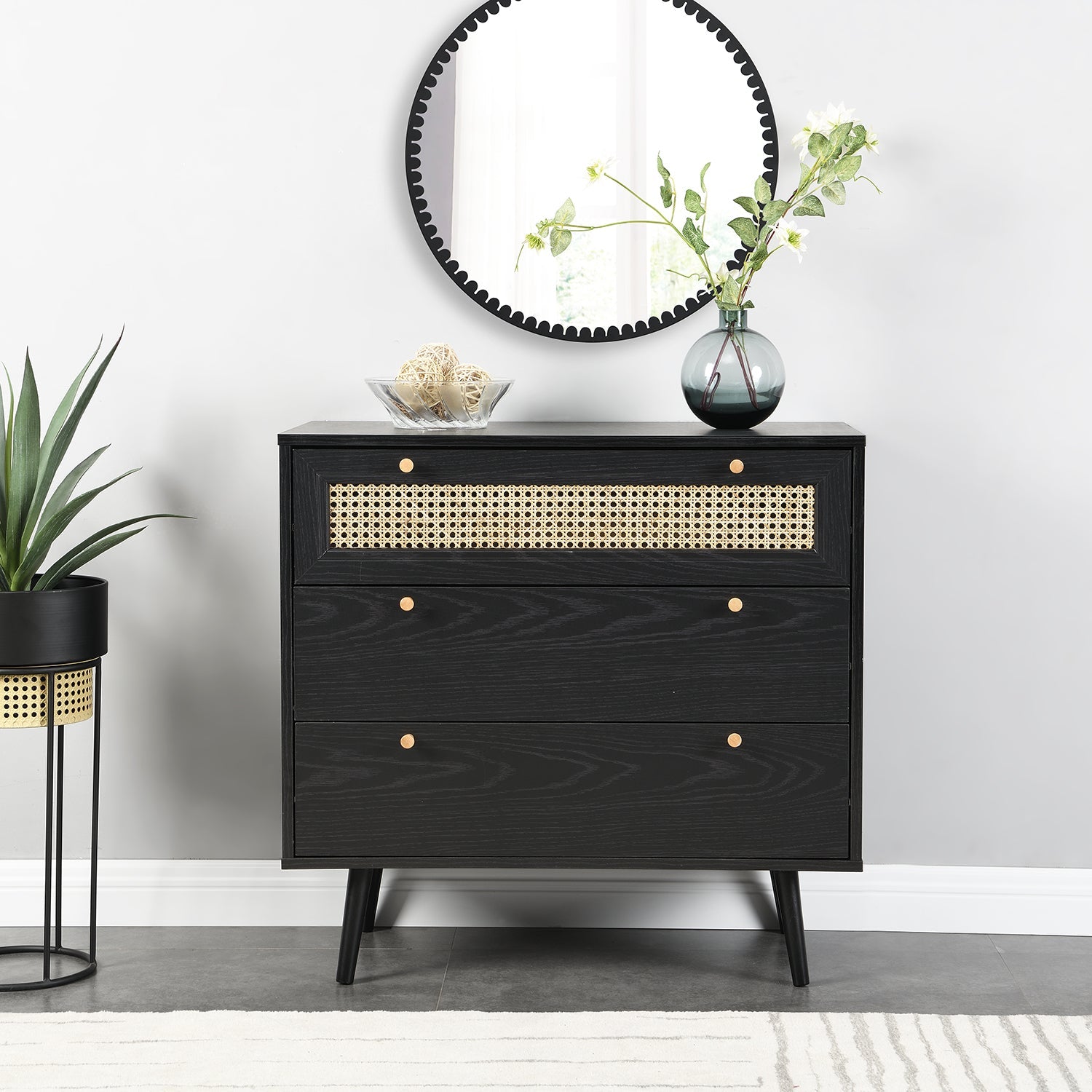 Anya Woven Rattan 3 Drawer Dresser in Black - daals - Cabinets & Chests Anya Woven Rattan 3 Drawer Dresser in Black - daals - Cabinets & Chests