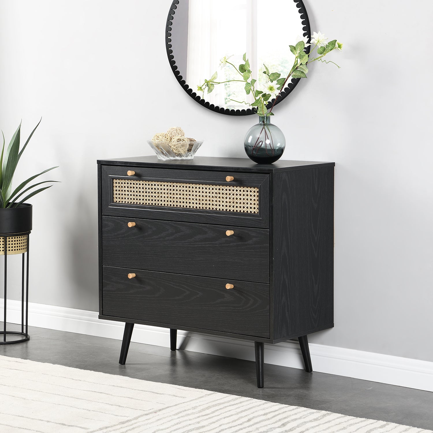 Anya Woven Rattan 3 Drawer Dresser in Black - daals - Cabinets & Chests Anya Woven Rattan 3 Drawer Dresser in Black - daals - Cabinets & Chests