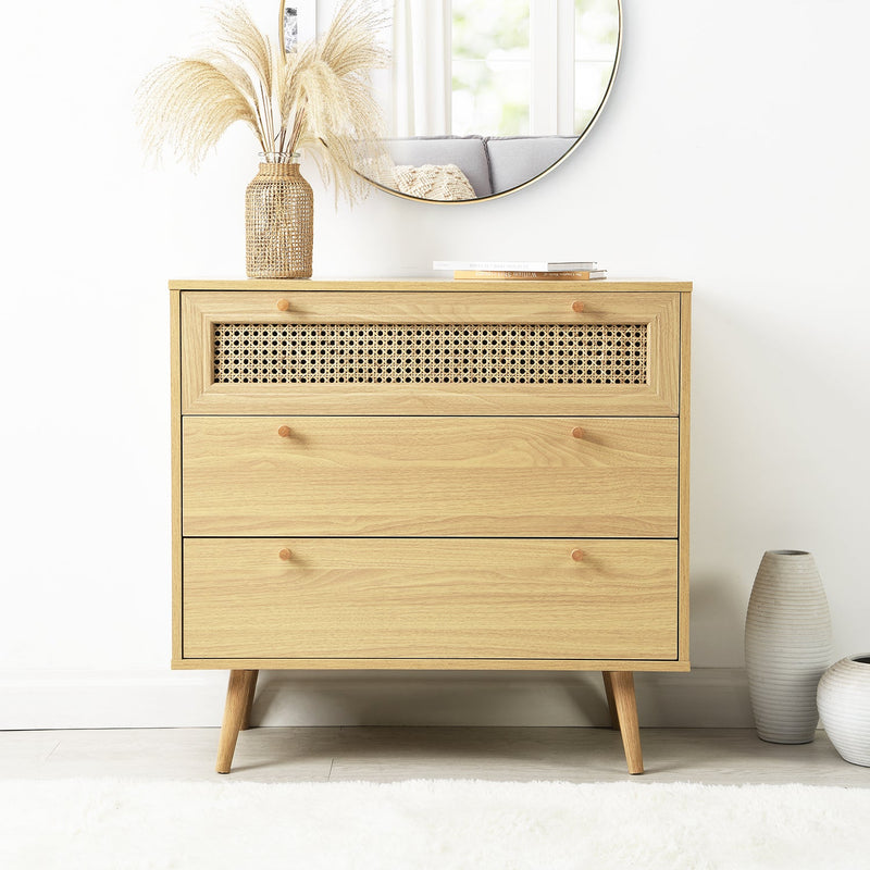 Anya Woven Rattan 3 Drawer Dresser in Natural