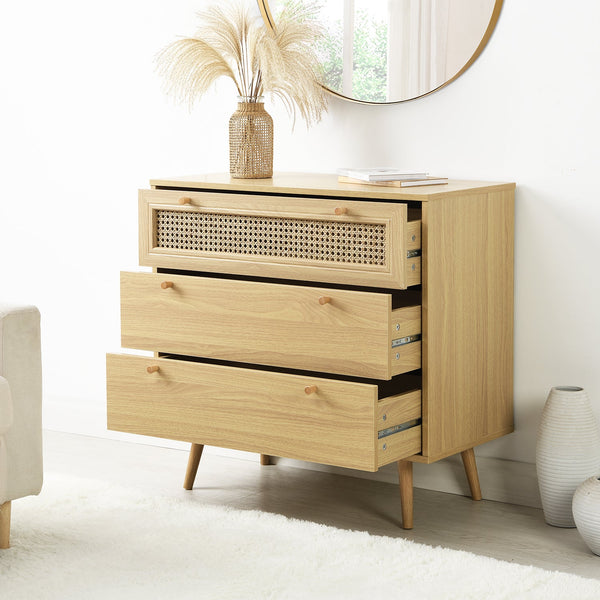 Anya Woven Rattan 3 Drawer Dresser in Natural