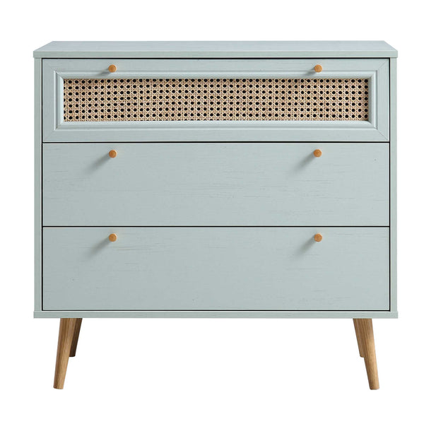 Anya Woven Rattan 3 Drawer Dresser in Mint