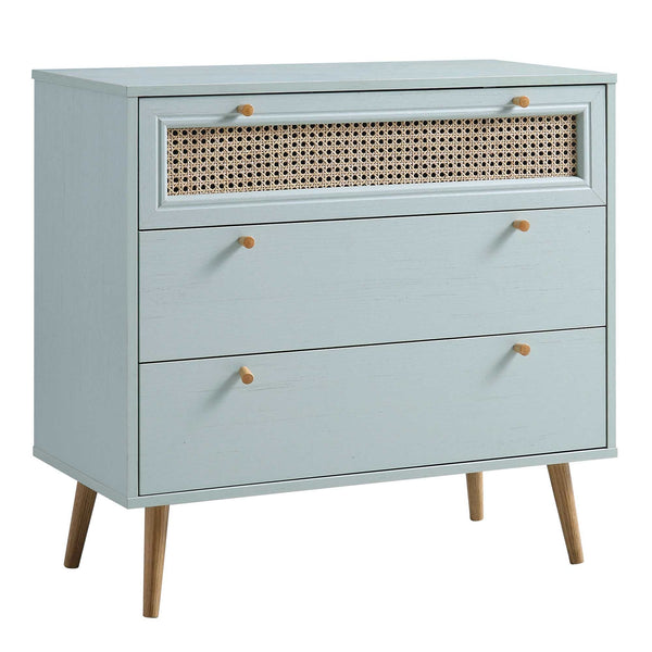 Anya Woven Rattan 3 Drawer Dresser in Mint