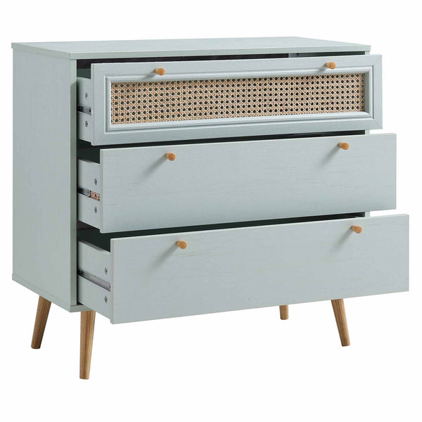 Anya Woven Rattan 3 Drawer Dresser in Mint