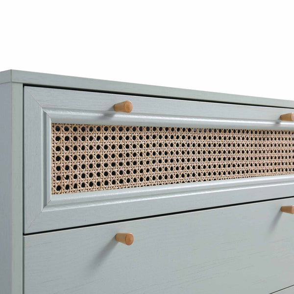 Anya Woven Rattan 3 Drawer Dresser in Mint